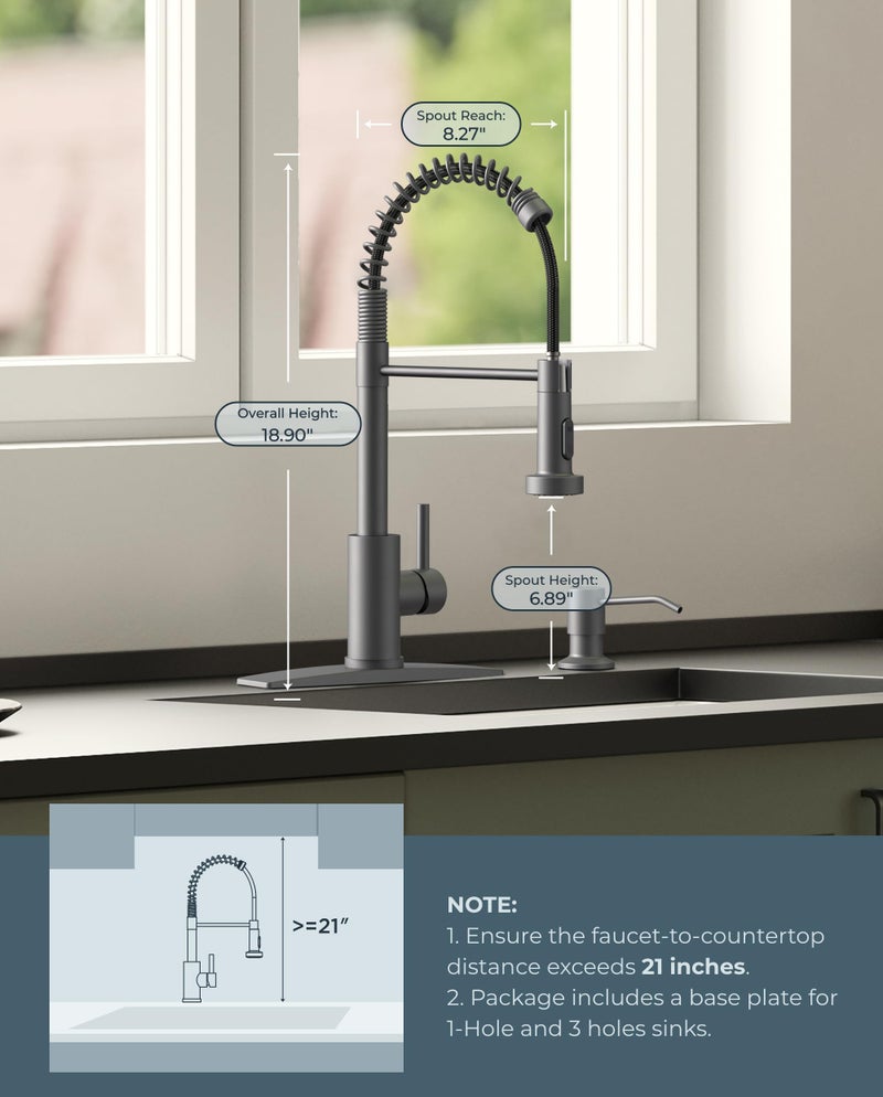 FORIOUS Kitchen Faucet with Pull Down Sprayer, Stainless Steel Commercial Single Handle Classic Spring Pull Out Sink Faucet for Pot Filler, Farmhouse Camper Bar Laundry Room, Grey - Image 5